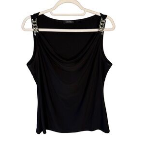 Coin Black Tank Top with Chain Accents Size S M Stretch Y2K Date Night Modern